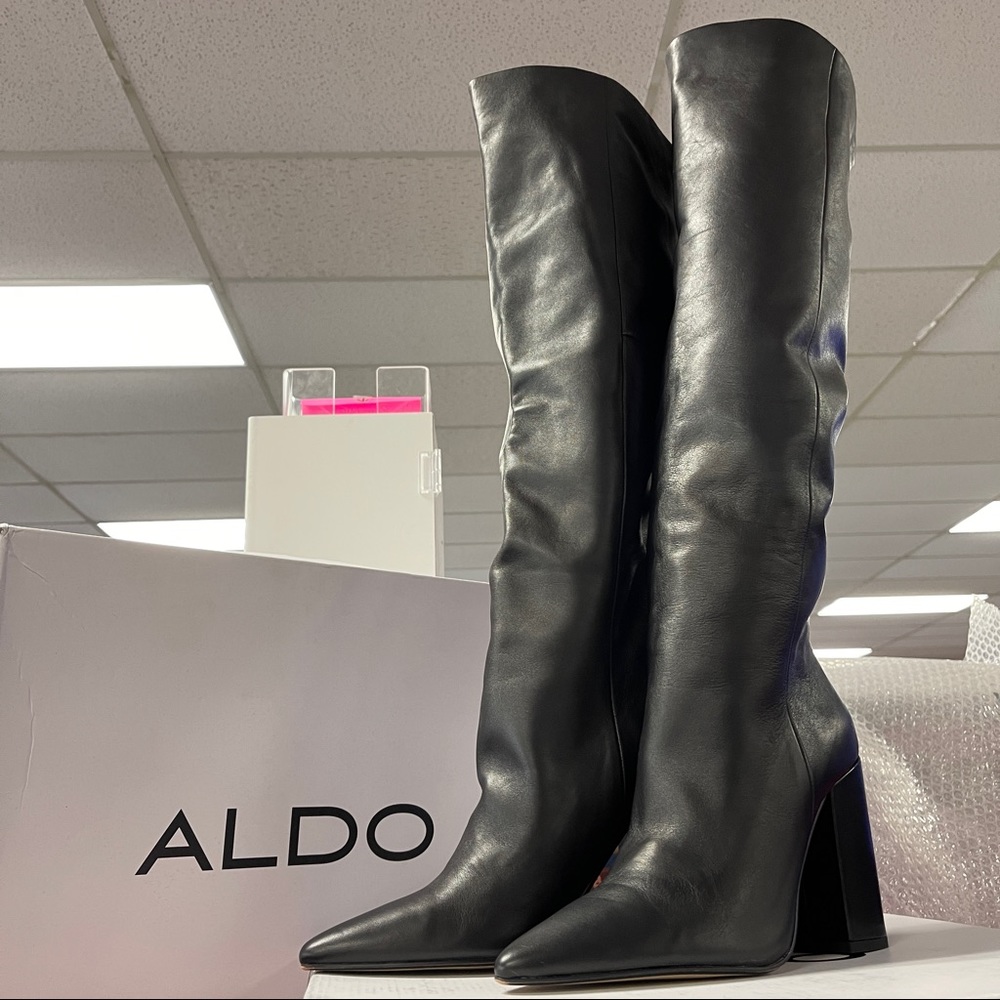 Aldo size 9 MeryRyan knee high black leather boots